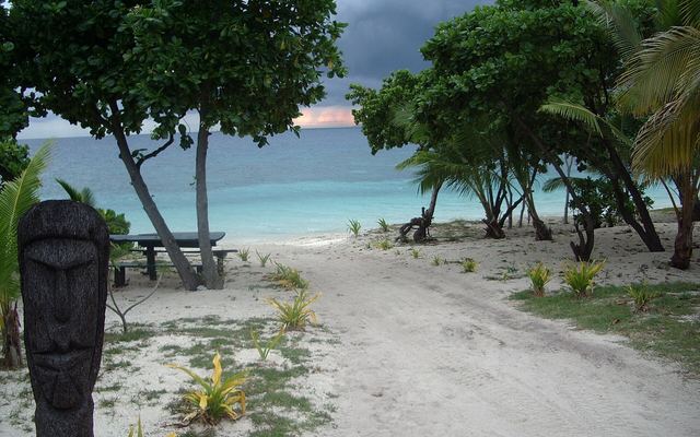 Het strand van Bounty Island in de Mamanuca-eilanden